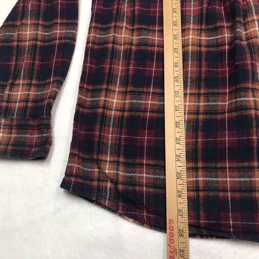 EDDIE BAUER Flannel Shirt Men M Ocher Cranberry Plaid Outdoor Autumn Grunge Gorp - Picture 11 of 16